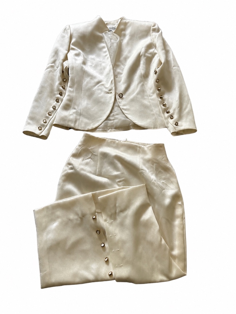 Vintage Christian Dior Ivory Satin skit set Bridal / Minimalist 90s Dior - Picture 2 of 12